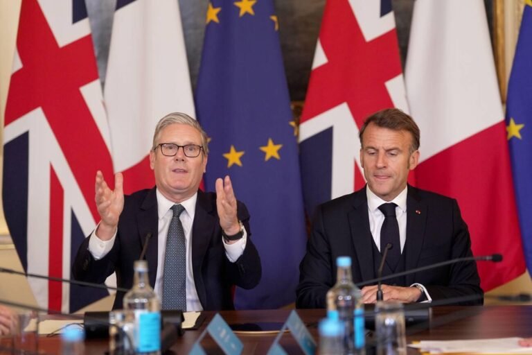 Prime Minister Sir Keir Starmer and President of France Emmanuel Macron during a plenary at the UK-France Summit, in Downing Street, London