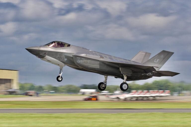 Lockheed Martin F35A Lightning ll landing at the RAF Fairford, Fairford, Gloucestershire