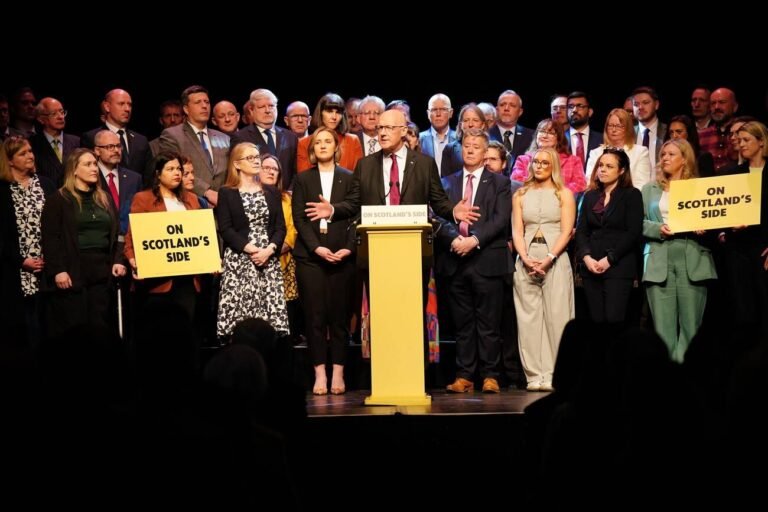 First Minister of Scotland and SNP leader John Swinney speaking at Assembly Roxy in Edinburgh, to mark one year to go to the next Holyrood election on May 7 2026.